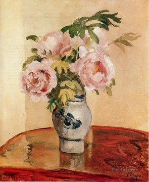 1873 Oil Painting - pink peonies 1873 Camille Pissarro